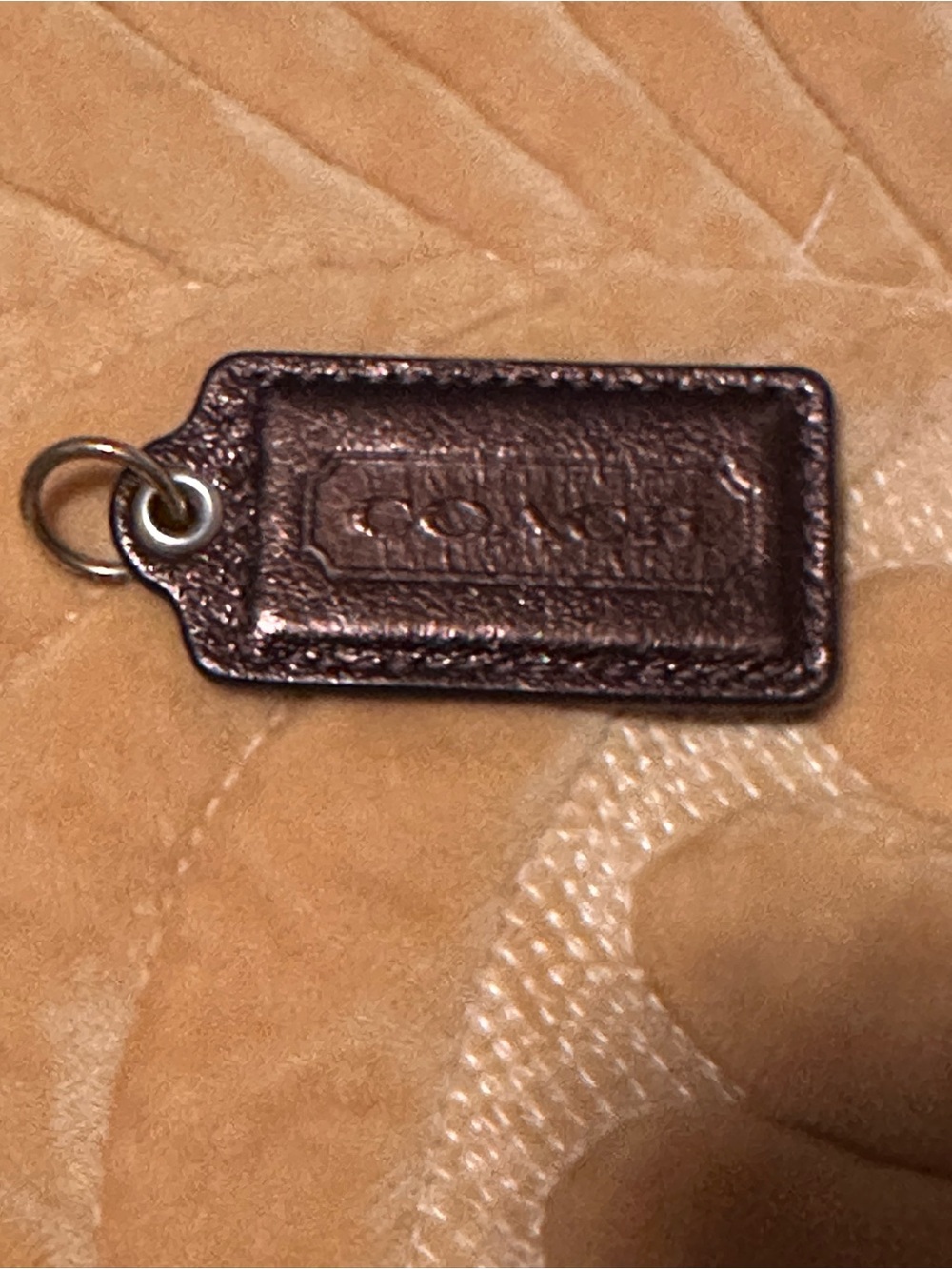 2.5" Large COACH Brown Metallic Leather Fob Bag Charm Keychain Hang Tag
